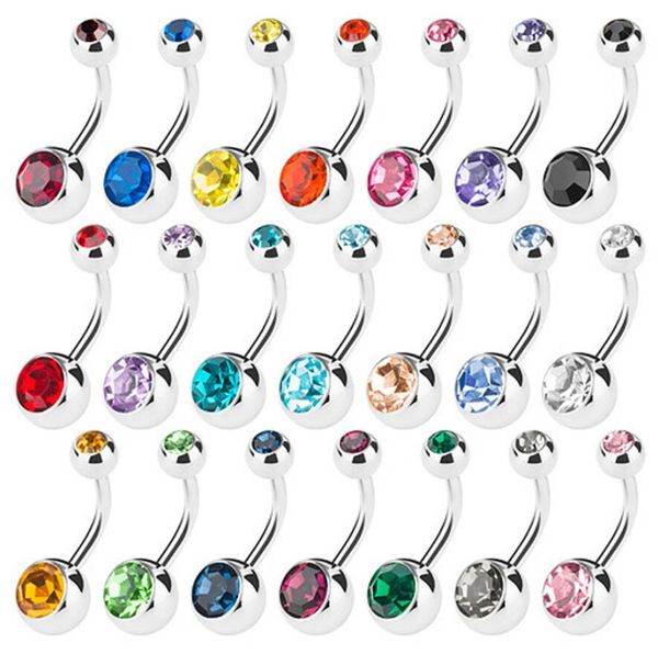 Novos anéis de umbigo de aço inoxidável prateado anéis de umbigo cristal strass barras de piercing corporal joias para biquínis femininos joias da moda