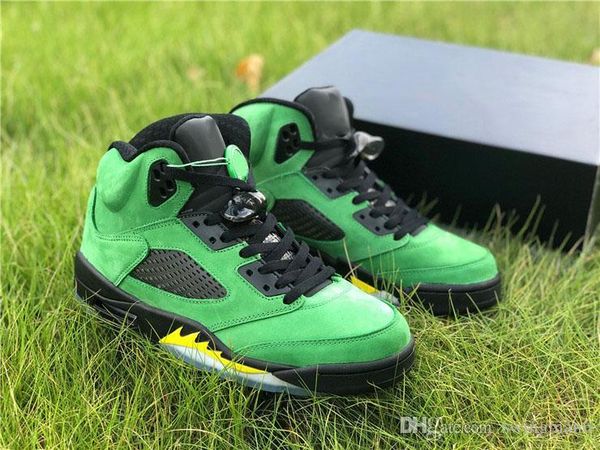 

high air authentic 5 se oregon ducks basketball shoes apple green yellow strike black jumpman reflective men sports sneakers with box