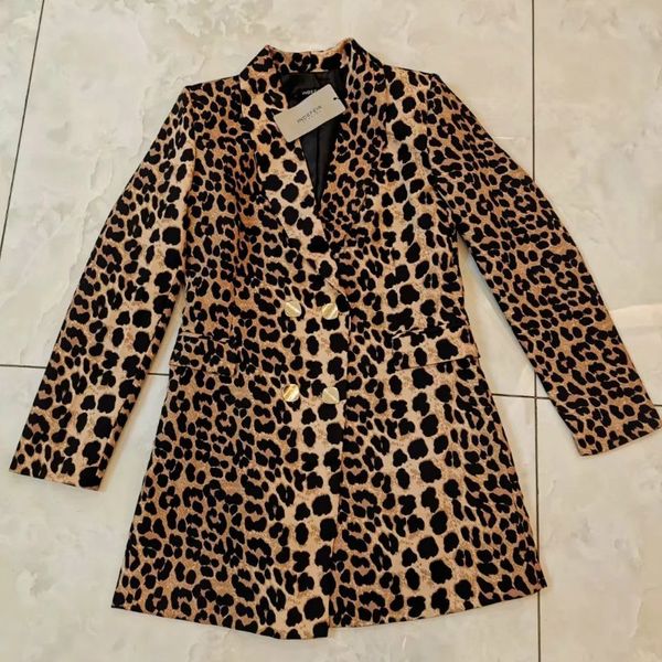 

leopard print women's office blazer spring-summer 2020 new high-quality fabric double-breasted women's jacket casual small suit, White;black