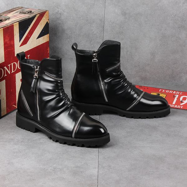 

men's casual punk motorcycle dress gentleman short boots cow leather shoes spring autumn ankle boot zapatos bota masculina male, Black