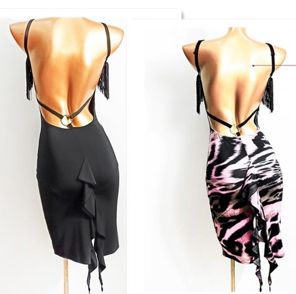 

latin dress latin practice dance leopard dress skirt cha cha samba size s-xl bachata 065, Black;red