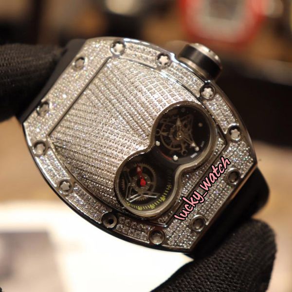 

luxury case sport 053 designer 53 rm mens unique r dial swiss quartz movement watches double watch diamonds rubber version strap r kbfq, Slivery;brown