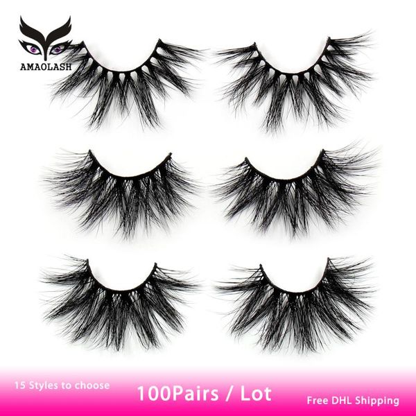 

amaolash 100 pairs 5d lashes mink eyelashes natual long 25mm lashes makeup unique fluffy volume eyelashes with colorful box