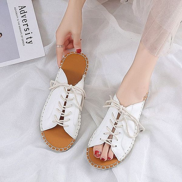 

women roman sandals 2020 casual summer vintage lace up comfort slides slip on breathable female flat beach sandals, Black