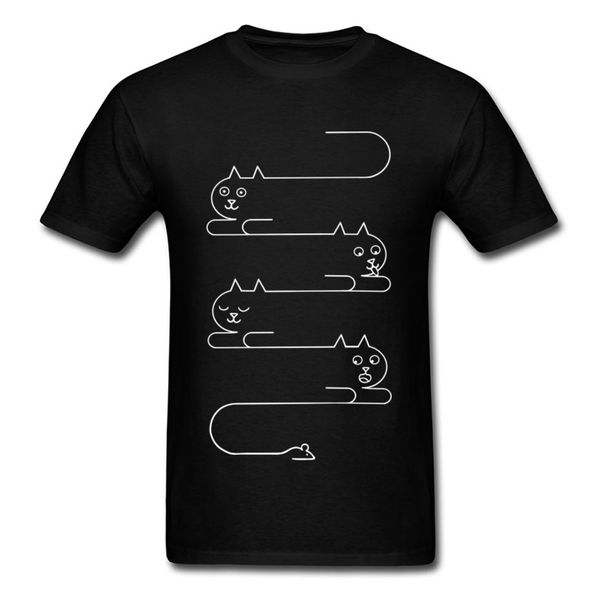 

cats lines printed t-shirt cotton fabric april fool day crewneck fashion black t-shirts leisure tees