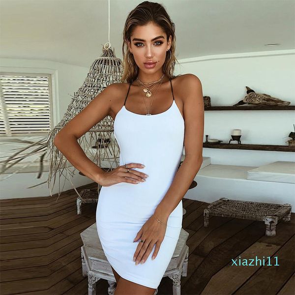 

black summer clothes women solid color backless spaghetti straps nightclub dress bodycon evening party low neck mini dress, Black;gray
