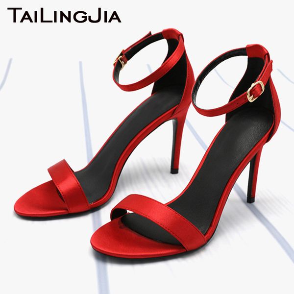 

satin party heels summer sandals for women stiletto heel glitter shoes ladies elegant strppy dress shoe large size footwear 2020, Black