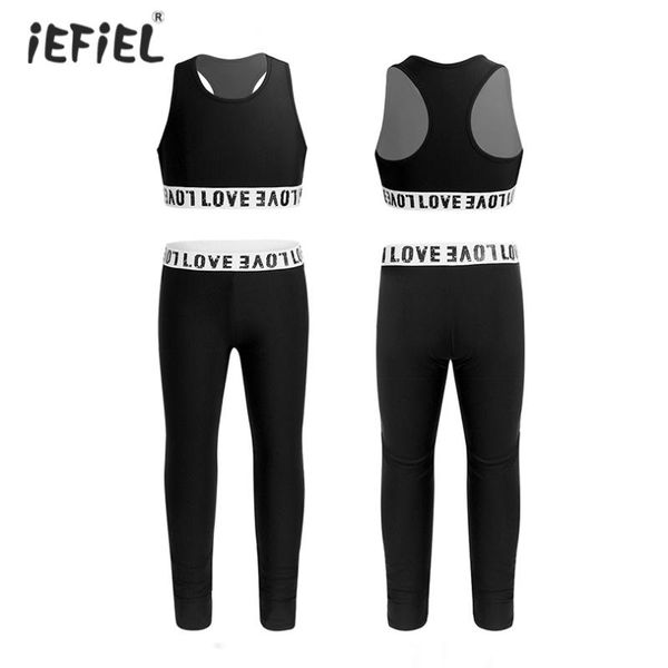 

clothing sets kids girls athletic outfit sleeveless racer back tanks crop leggings dance gym workout toddler girl clothes children's, White