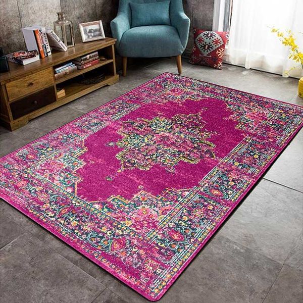 

moroccan style living room rug bedroom sofa door mat non-slip study decoration vintage purple floral pattern rug