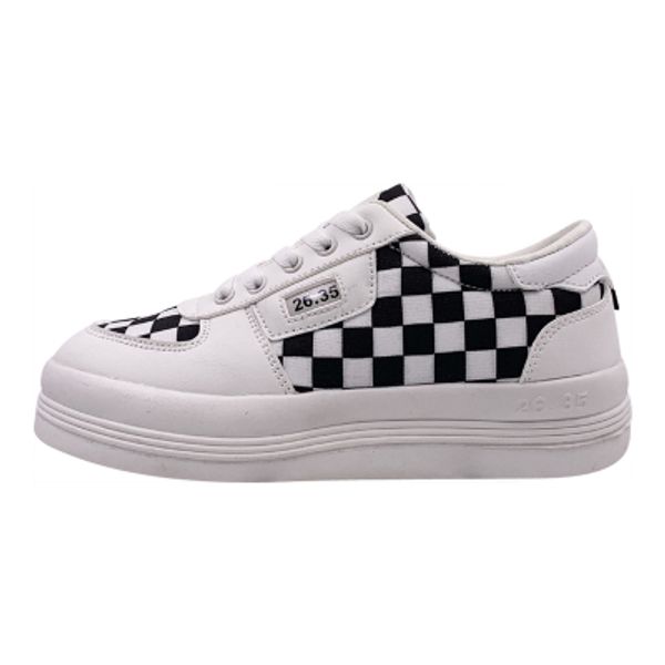 

2020 autumn new black and white plaid casual canvas shoes round toe thick bottom all-match large size flat shoes