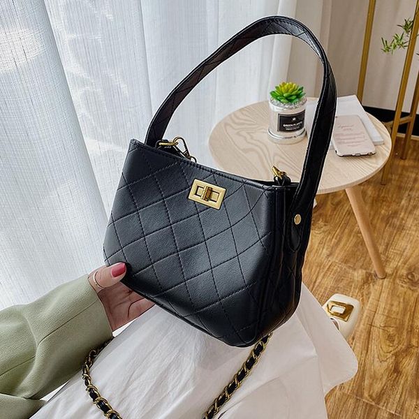 

women handbags new fashion shoulder bags ladies large capacity bucket check chain totes crossbody bag