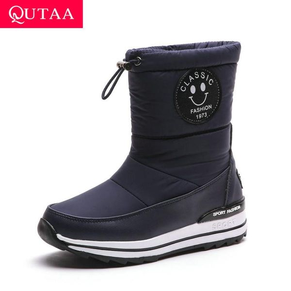 

qutaa 2020 round toe platform snow boots winter warm fur casual women shoes down wedge heel zipper mid calf boots big size 34-43, Black