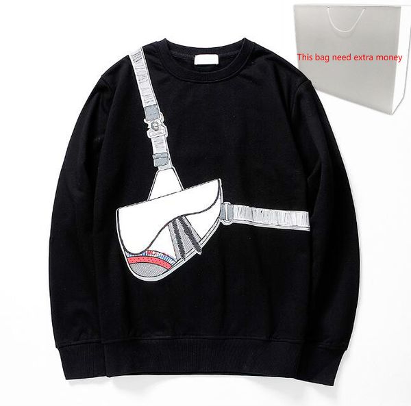 

fashion cross bag print hoodies 20fw men sweatshirts for men sweater spring pullovers streetwear hooded homme clothing 2 colors, Black