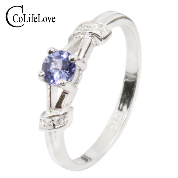 

elegant tanzanite wedding ring for girl 4mm natural vs grade tanzanite ring solid 925 sterling silver engagement, Golden;silver