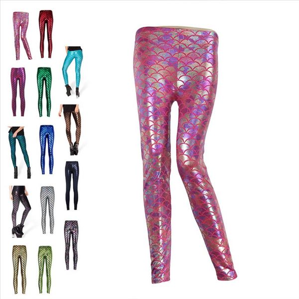 

women fish scale printing stretch thin shiny mermaid printing leggings pants drop shipping good quality, Black