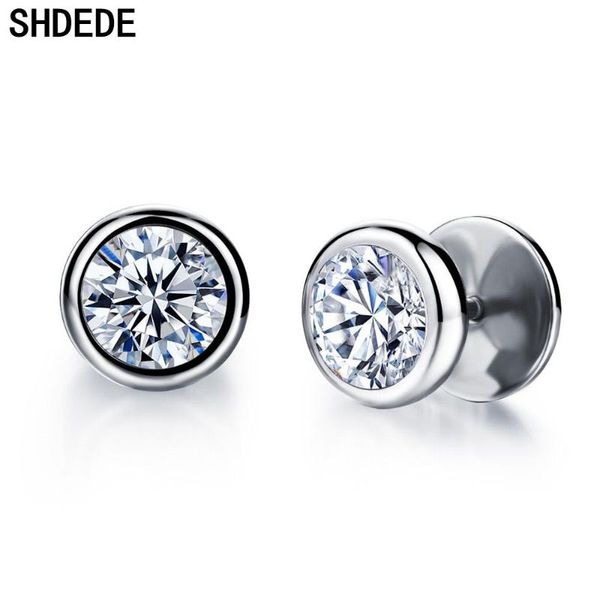 

shdede cz crystal stud earrings for men women grace stainless steel fashion jewelry not allergic cubic zirconia bijoux +o325, Golden;silver