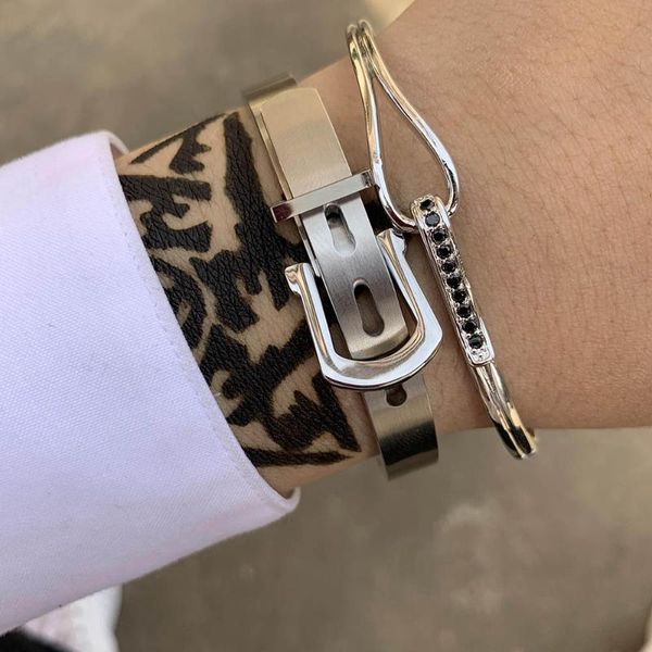 

gold//black men couple lover zircon adjustable open drop cuff bracelets bangles for men women viking jewelry