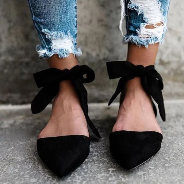 

zawsthia summer bandage front back ankle strap women gladiators sandals pointed toe lace-up woman flats sandals big size 43, Black