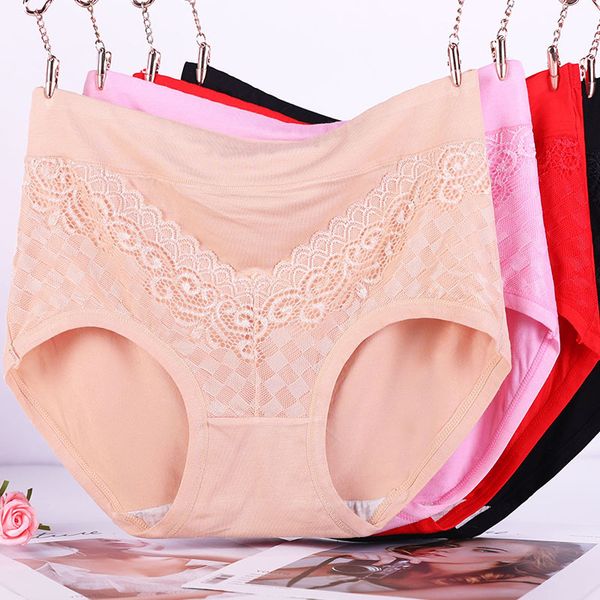 

seamless modal women's briefs lingerie lace panties plus size underpants high waist breathable soft underwear female intimates, Black;pink