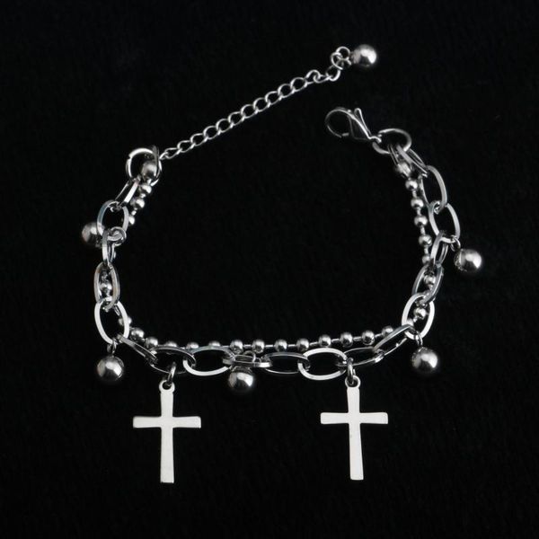 

fashion titanium steel hip-hop punk jewelry double stainless steel cross bracelet sale, Black