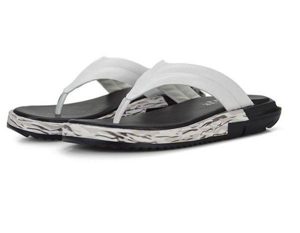 

brand men's casual shoes genuine leather sandals men flip flops breather slippers plus size summer sapato masculino, Black