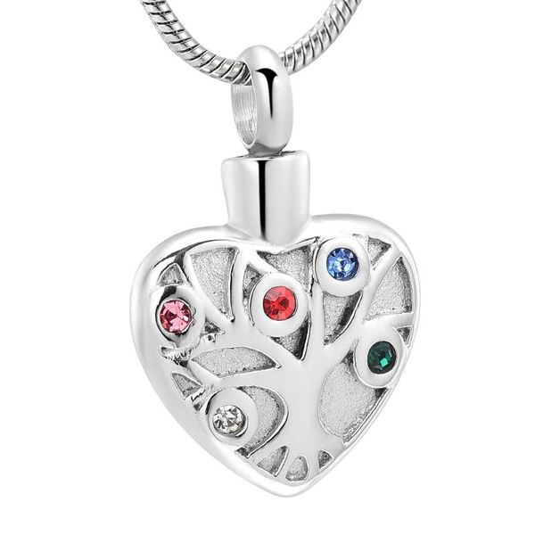 

stainless steel tree of life heart cremation pendant with crystals ashes urn for pet/human keepsake charm memorial jewelry, Silver