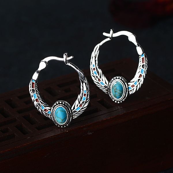 

Fashion Silver Earrings 925 Jewelry Eagle Feather shape Inlaid Green Gem Earring for Women Wedding Party Gift Ornament Wholesale