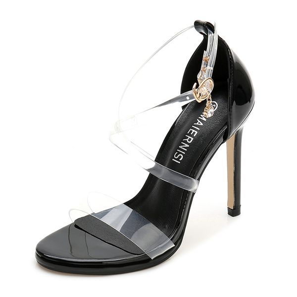 

sandals women transparent high heels sandal summer brand shoes oversized 35-46 heel gladiator, Black