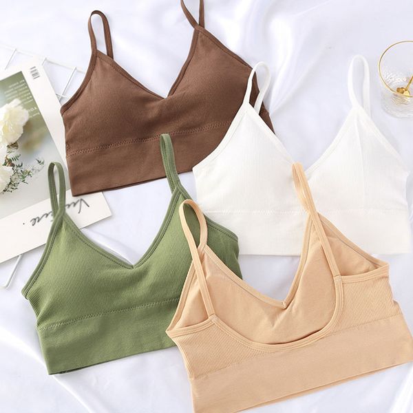 

camisoles & tanks summer padded tank women v neck sport bra breathable gym cropped fashion girls backless stretch solid brassiere, Black;white