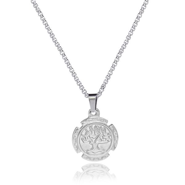 

simple stainless steel tree of life italian lucky tree necklace titanium steel round pendant necklace100% full staineless, Silver