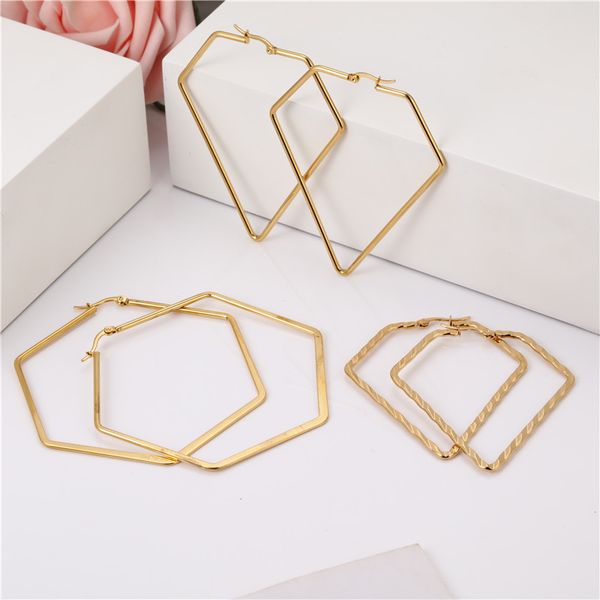 

oufei hexagon hoop earrings for women stainless steel earrings for women set of 2020 fashion jewelry accessories, Golden;silver