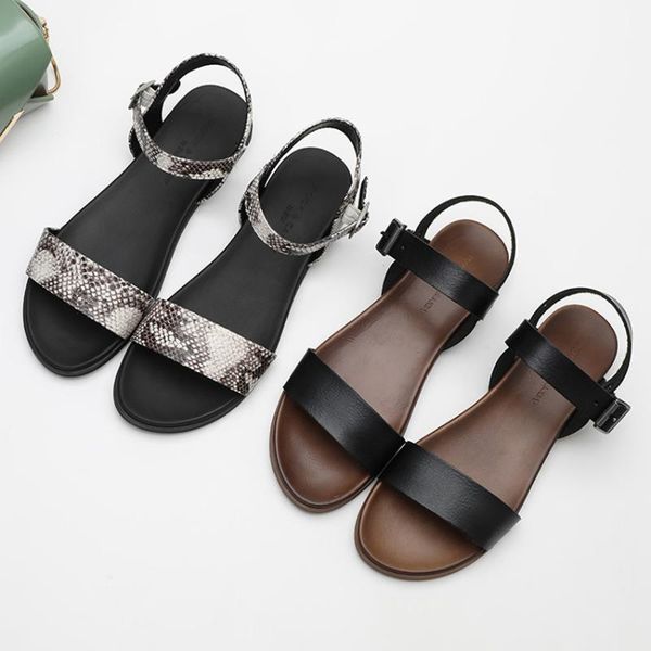 

2020 summer new women's sandals leather flat sandals soft bottom fashion fish mouth women's shoes beach shoes, Black