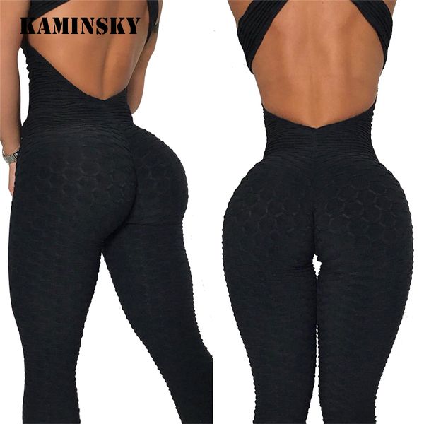 

black white color new folding push up fitness leggings rompers womens jumpsuit backless halter across playsuit bodysuit