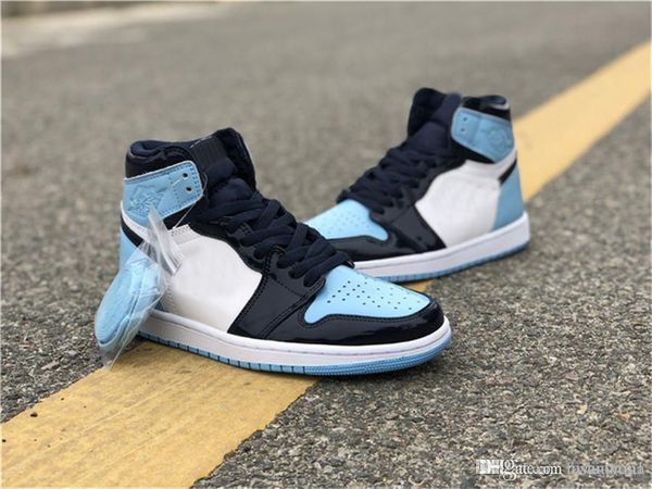 

2019 authentic air high og 1 retro unc patent basketball shoes snekaers wmns asg obsidian blue chill white cd0461-401 with box 5-12