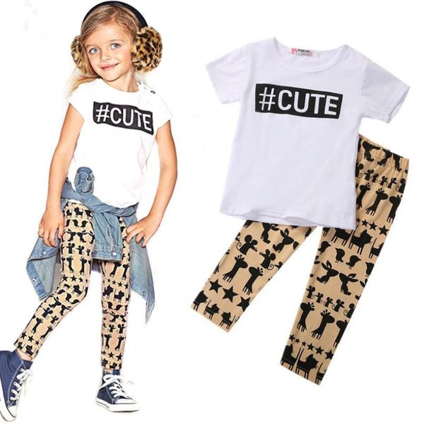 

kids children tracksuits winter baby clothes t-shirt+small animal cartoon 2pcs sport suit for girls clothing kg-14, White