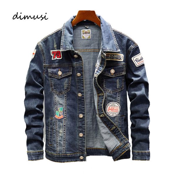 

dimusi autumn mens denim jacket trendy fashion ripped denim jacket mens outwear jeans casual slim cowboy coats clothing, Black;brown