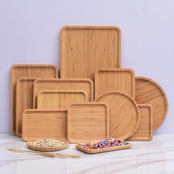 

creative fresh food preservation tray bamboo bowls plates solid wood food pan plate fruit dishes trays base solid wood plate