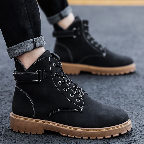 

men's boots 2020 new fashion style winter warm man boots leather casual comfortable man shoes outdoor working snow, Black