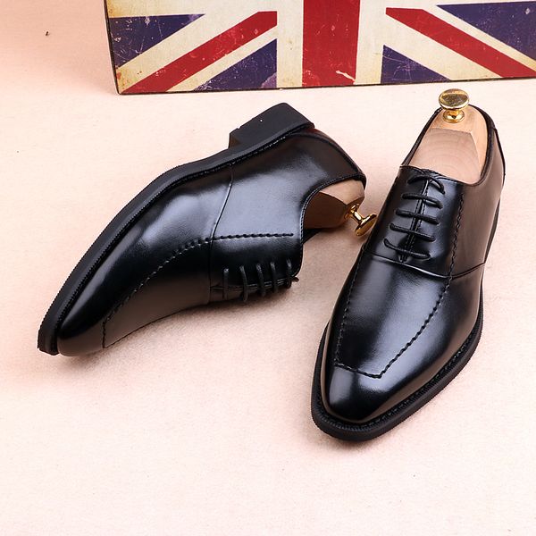 

men dress shoes genuine leather flat business casual shoes loafers male formal wedding zapatillas hombre size 37-44, Black