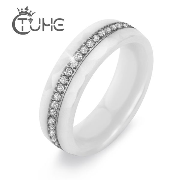 

bling white black simple style comly ceramic rings for women pave setting crystal ring never fall down anniversary jewelry, Golden;silver