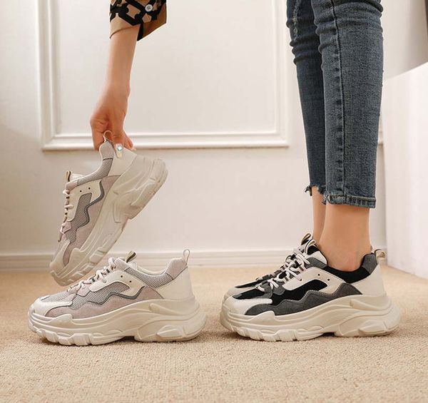 

классики женщина платформа trainer идущих ботинки женщин комфорт повседневная обувь sneaker женщина отдых платформа обувь chaussures тренеры, Black