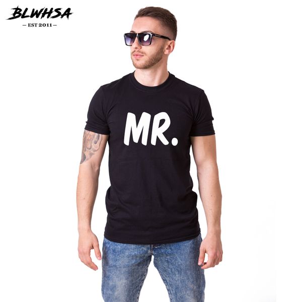 

blwhsa couple t-shirt printing mr 100% cotton short sleeve black gray white simple fashion cool t shirt for men