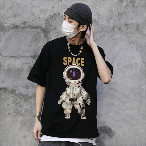 

astronaut cotton t-shirt short sleeve shirt for men young middle-aged loose trend half sleeve t-shirt for women lovers, White;black
