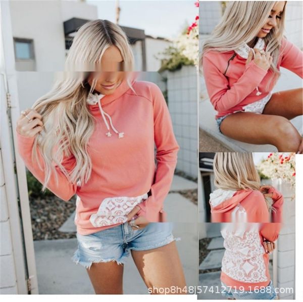 

2020 new women's stitching -up hooded zippercasual 2020 new women's lace stitching lace-up zipper hooded lace zipper sweater zippe, Black