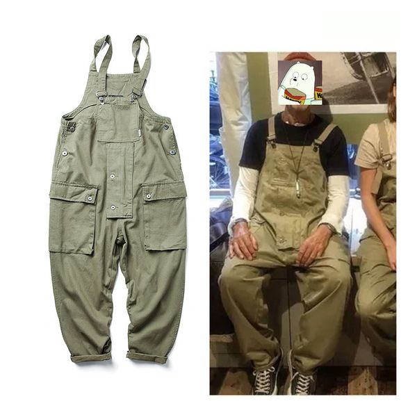 

fashion couple jumpsuit wild american street fashion trend couple loose straight pocket men's overalls casual trousers jumpsuit, Black