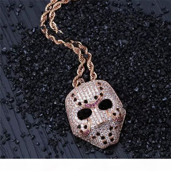 

vintage iced out mask pendant necklace with gold chain fashion hip hop jewelry cubic zirconia mens necklace, Silver