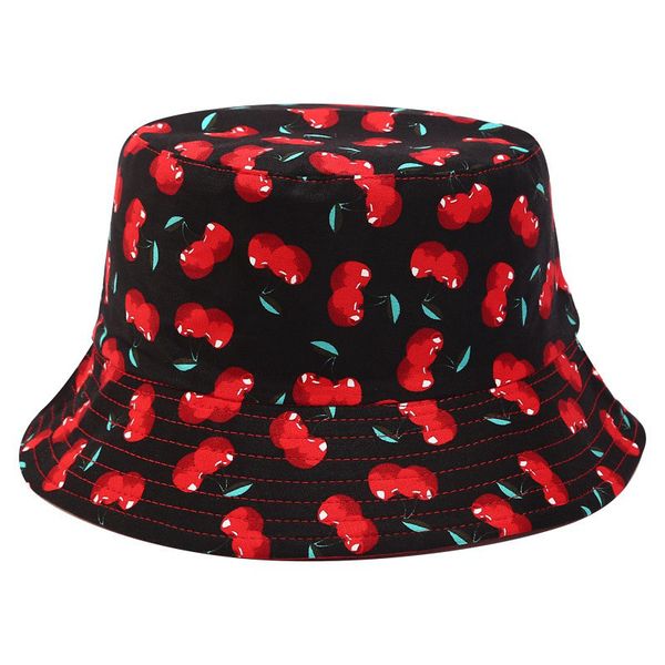 

cotton printed fisherman hat men and women cute cherry flat cap sun hat outdoor sunscreen, Blue;gray