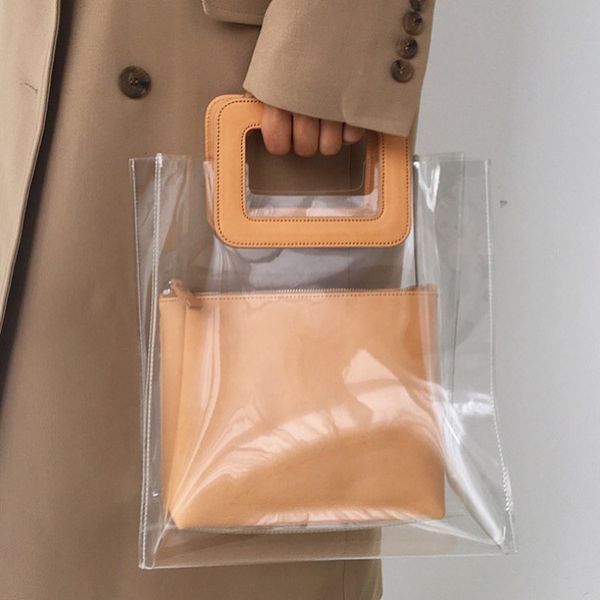 

2020 new brand luxury kpop style summer women pvc beach bag waterproof transparent bags fashion women's handbags composite bag female t