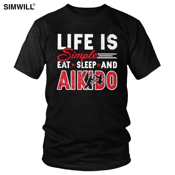 

funny quote aikido tee men cotton life is simple eat sleep t shirts short sleeve crew neck t-shirt casual regular fit cool