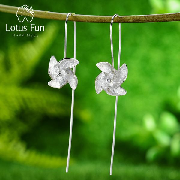 

lotus fun creative rotable windmill dangle earrings real 925 sterling silver handmade designer fine jewelry earrings for women, Golden